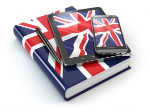 English learning. Mobile devices, smartphone, tablet pc and book . 3d